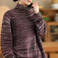 Women Autumn Casual Stripe Knit Turtleneck Sweater