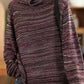 Women Autumn Casual Stripe Knit Turtleneck Sweater