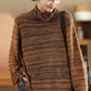 Women Autumn Casual Stripe Knit Turtleneck Sweater