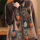 Women Vintage Winter Heart Knit Cardigan Vest