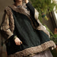 Women Retro Pure Color Wool Fleece Spliced Vest Coat