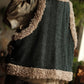 Women Retro Pure Color Wool Fleece Spliced Vest Coat