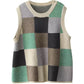 Women Spring Colorblock Plaid Knit Vest