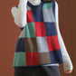 Women Spring Colorblock Plaid Knit Vest