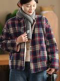 Women Autumn Plaid Dual-side Wearing Padded Coat