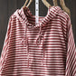 Women Casual Stripe 100%Cotton Hooded