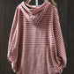 Women Casual Stripe 100%Cotton Hooded