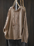 Women Casual Stripe 100%Cotton Hooded