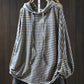 Women Casual Stripe 100%Cotton Hooded