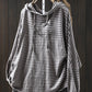 Women Casual Stripe 100%Cotton Hooded