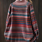 Women Autumn Colorblock Stripe Half-Turtleneck Sweater