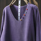 Women Autumn Casual Pure Color V-Neck Sweater