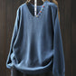 Women Autumn Casual Pure Color V-Neck Sweater