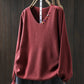 Women Autumn Casual Pure Color V-Neck Sweater