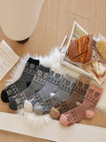 6 Pairs Women Vintage Flower Wool Socks