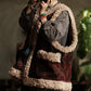 Women Retro Flower Corduroy Fleece Spliced Vest Coat