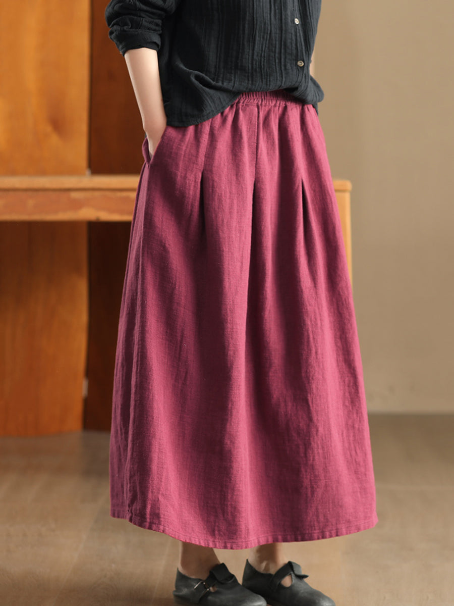 Women Spring Artsy Pure Color Ramie Skirt