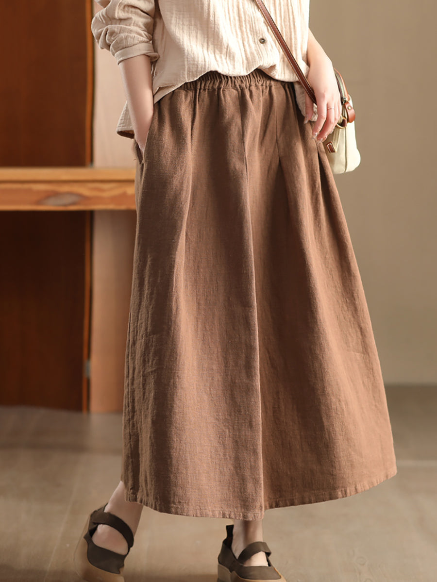 Women Spring Artsy Pure Color Ramie Skirt