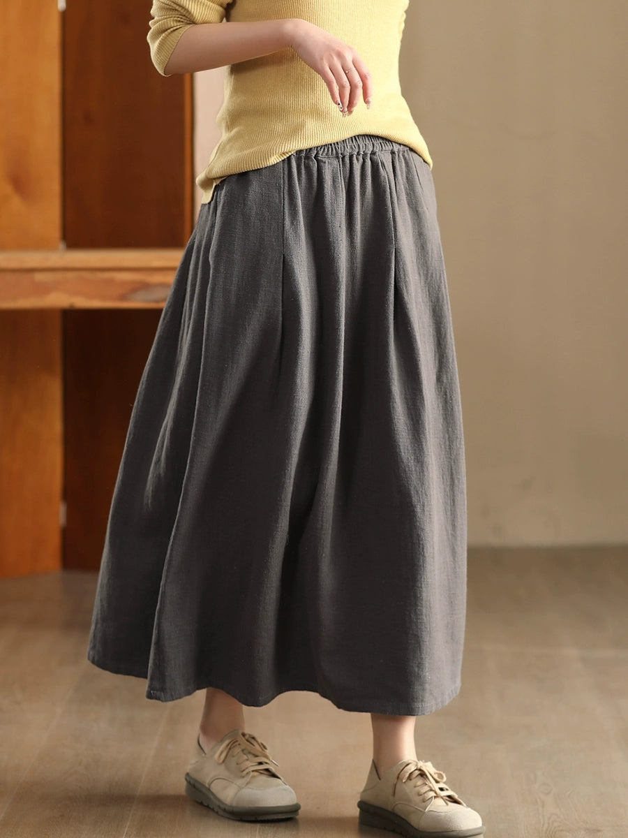 Women Spring Artsy Pure Color Ramie Skirt