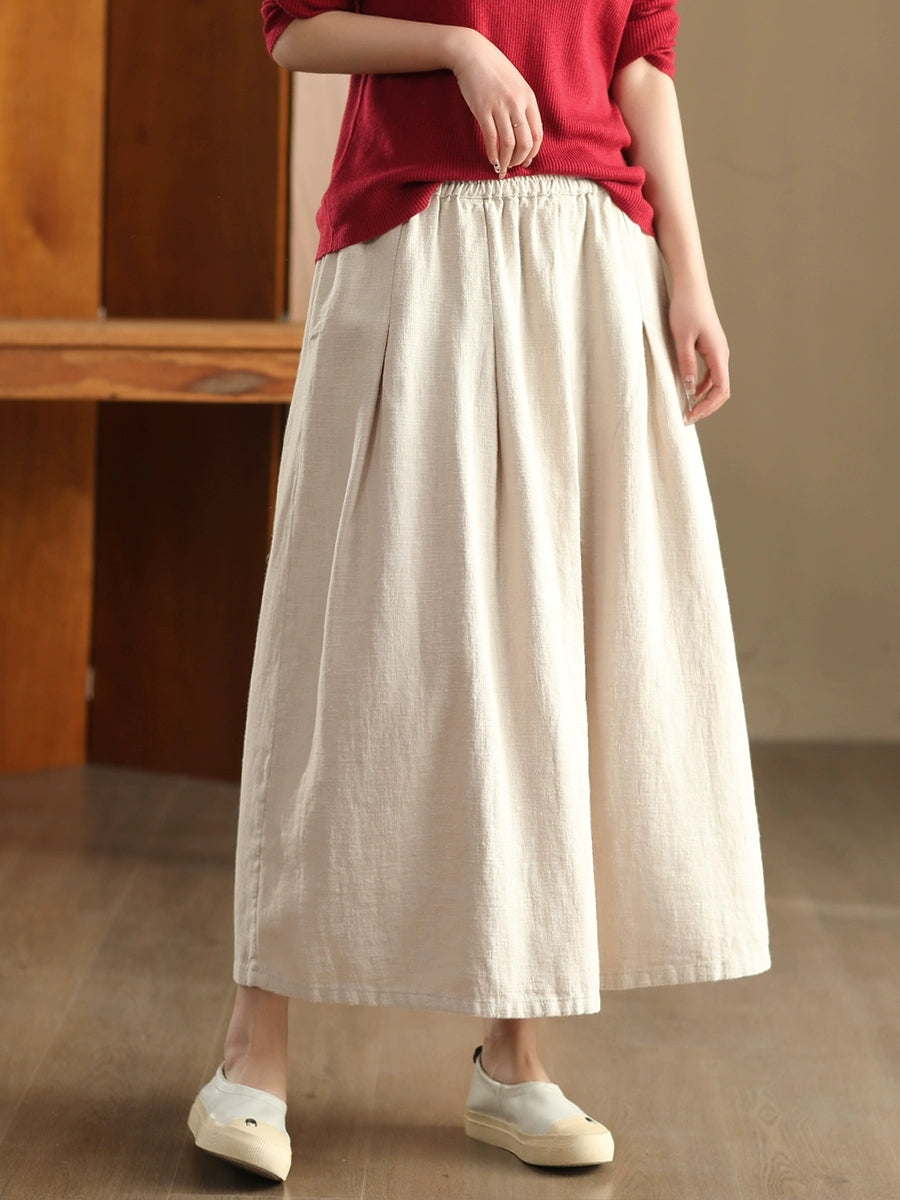 Women Spring Artsy Pure Color Ramie Skirt