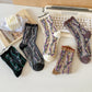 5 Pairs Women Artsy Colorblock Floral Jacquard Cotton Socks