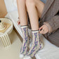 5 Pairs Women Artsy Colorblock Floral Jacquard Cotton Socks