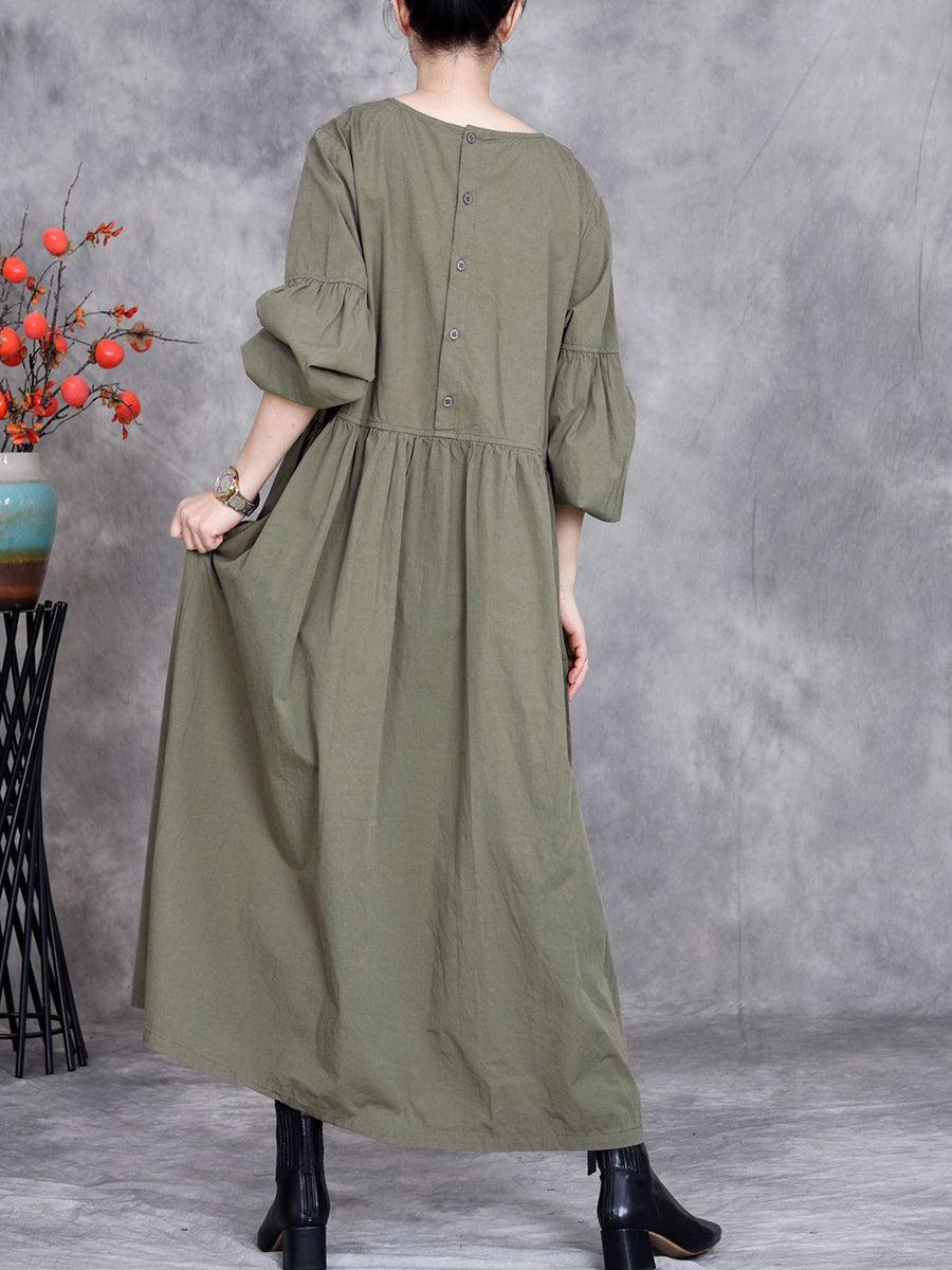 Women Spring Casual Pure Color O-Neck Dress