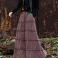 Women Retro Spliced Ramie Fleece-lined Skirt