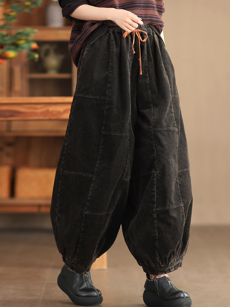 Women Autumn Retro Corduroy Spliced Harem Pants