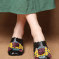 Women Summer Ethnic Leather Flower Spliced Low Heel Sandals