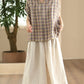 Women Summer Vintage Plaid V-Neck Loose Linen Shirt