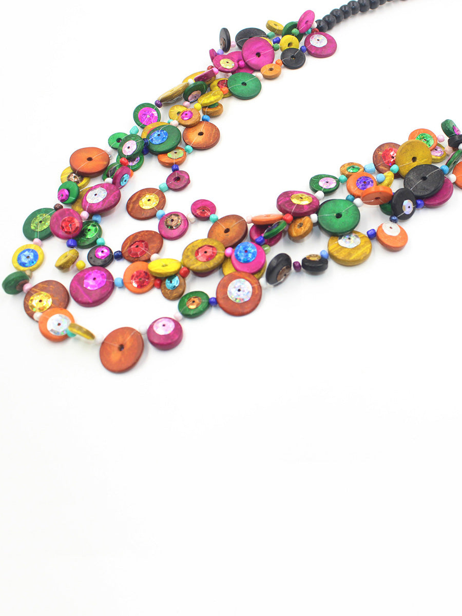 Fashion Colorful Wooden Bead Weave Multi-layer Necklace