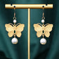 Women Vintage Enamel Butterfly Pearl Sliver Earrings