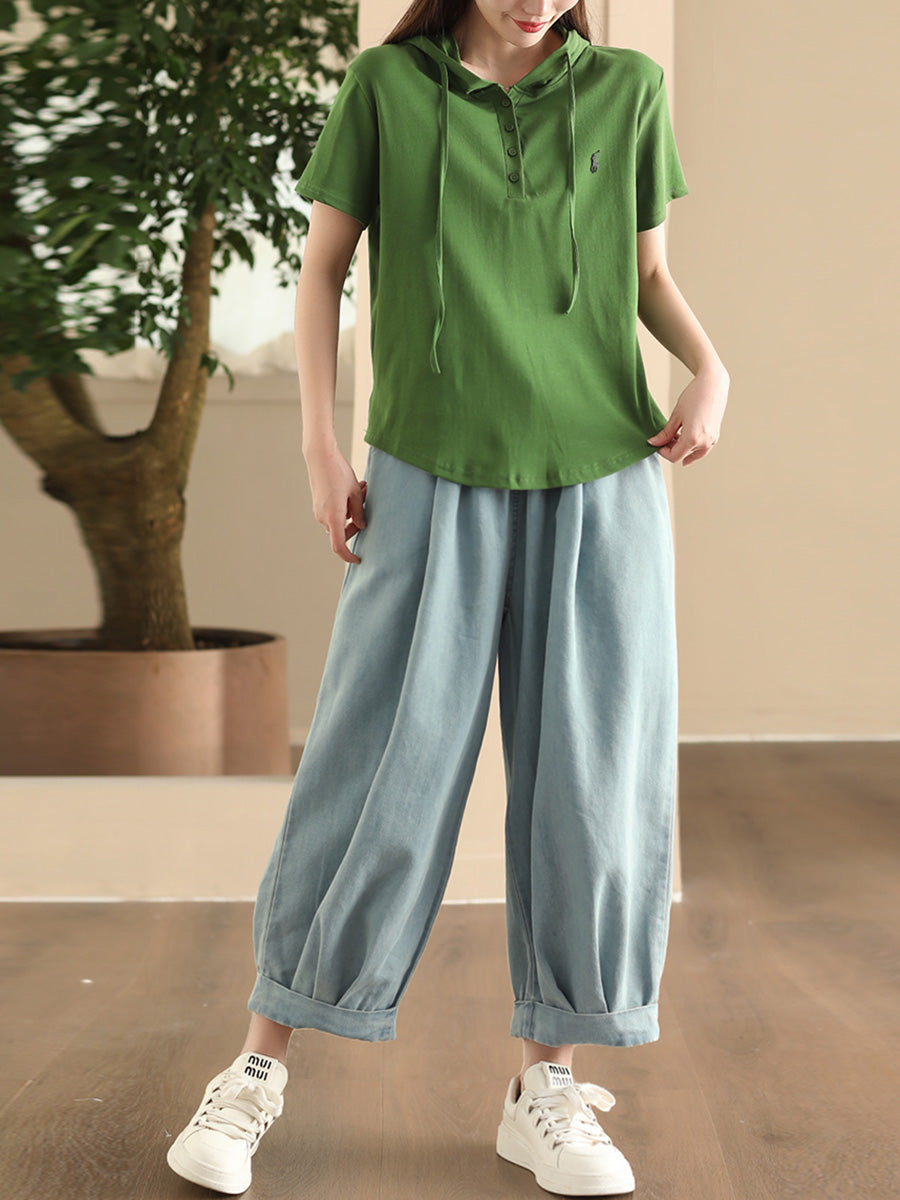 Women Summer Casual Solid Denim Loose Harem Pants