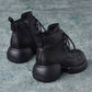 Women Winter Leather Spliced Zipper Strap Platform Heel Boots