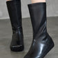 Women Casual Winter Genuine Leather Mid Heel Flat Boots