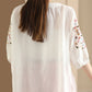 Women Summer Vintage Embroidery O-Neck Ramie Shirt