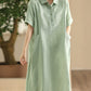 Women Summer Casual Solid Loose Polo Collar Linen Dress