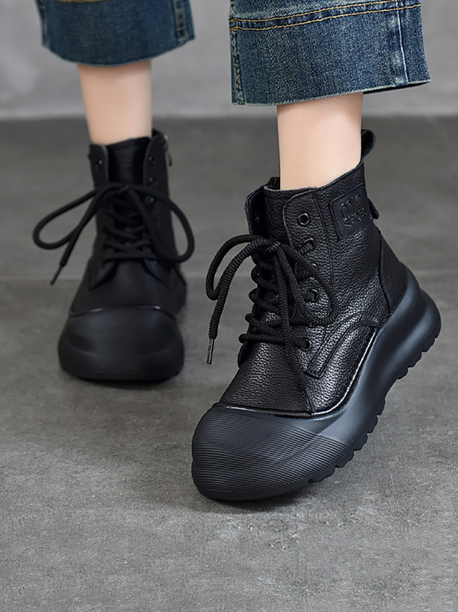 Women Winter Genuine Leather Strap Mid-Heel Martine Boots