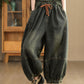 Women Autumn Retro Spliced Solid Loose Denim Bloomers