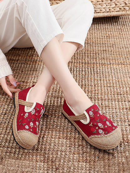 Women Summer Artsy Embroidery Linen Cotton Shoes