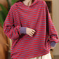 Women Casual Autumn Stripe Colorblock Hooded Sweatshirt