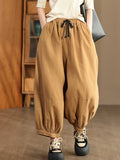 Women Autumn Casual Solid Spliced Cotton Harem Pants