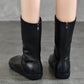 Women Casual Winter Genuine Leather Mid Heel Flat Boots