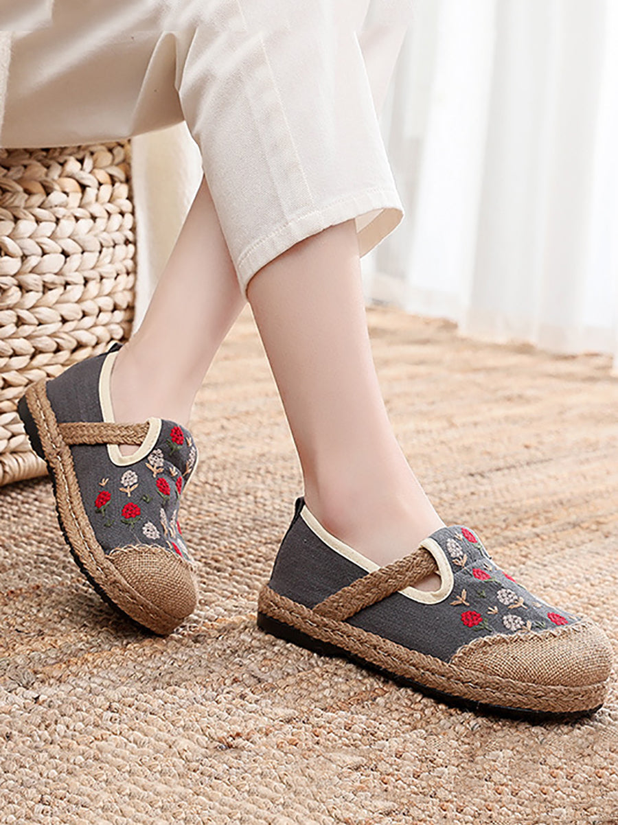 Women Summer Artsy Embroidery Linen Cotton Shoes