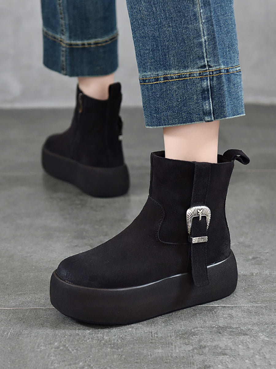 Women Winter Genuine Leather Fleece-lined Platform Boots