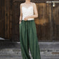 Women Ethnic Solid Raw-edge Wide-leg Ramie Pants