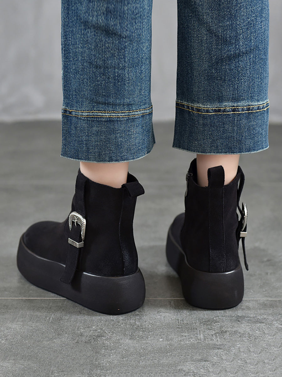 Women Winter Genuine Leather Fleece-lined Platform Boots