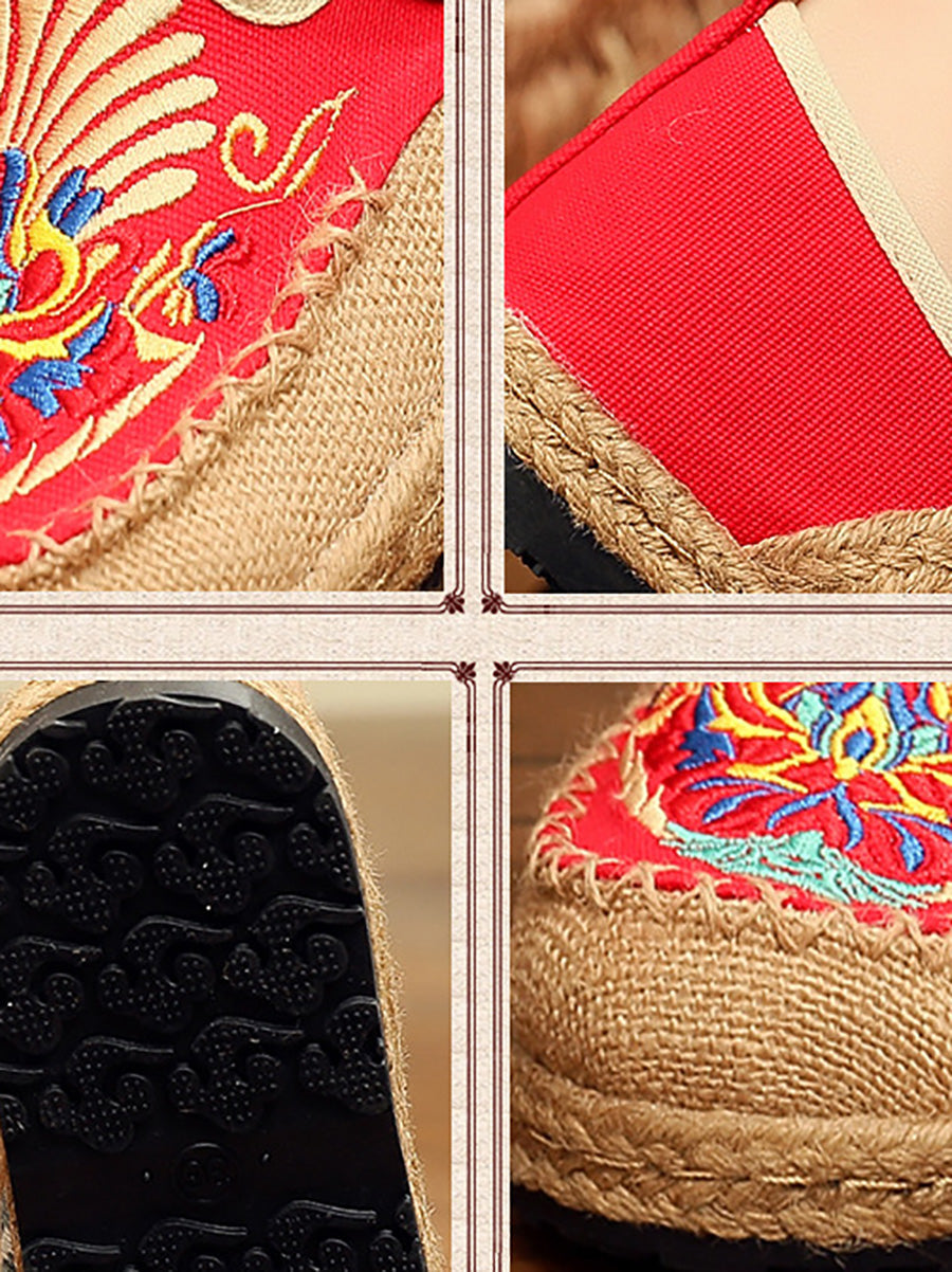 Women Summer Ethnic Embroidery Cloth Linen Flat Shoes