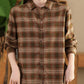 Women Autumn Vintage Plaid Button-up Cotton Blouse